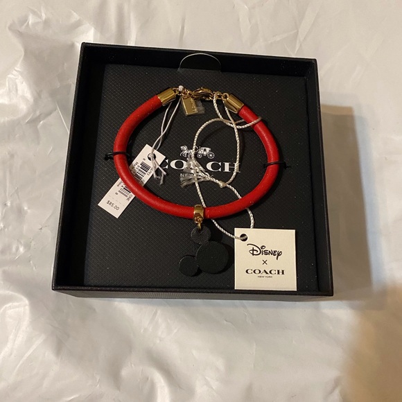 Coach + Disney F86793 Mickey Mouse ears red leather bracelet new with tags - Picture 4 of 4